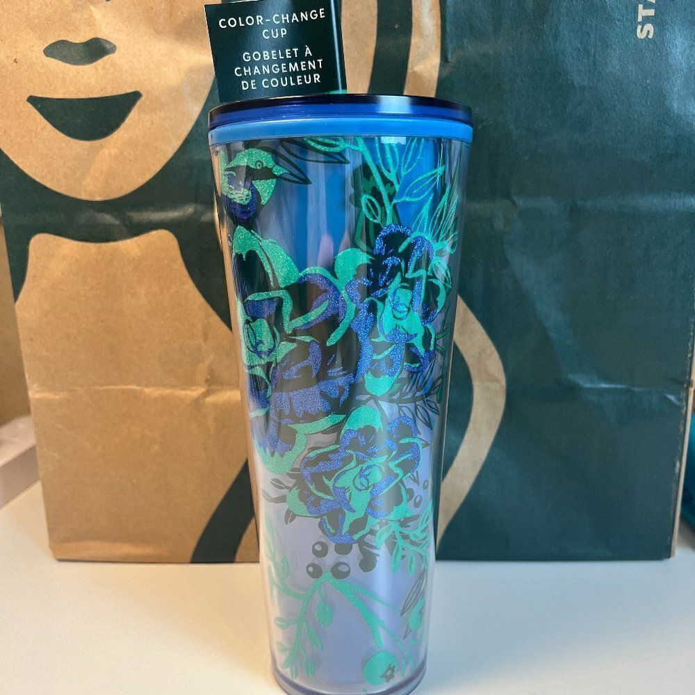 Starbucks 2022 Venti Tumbler Holiday Color-change cup Floral 24 oz/710 ml NWT
